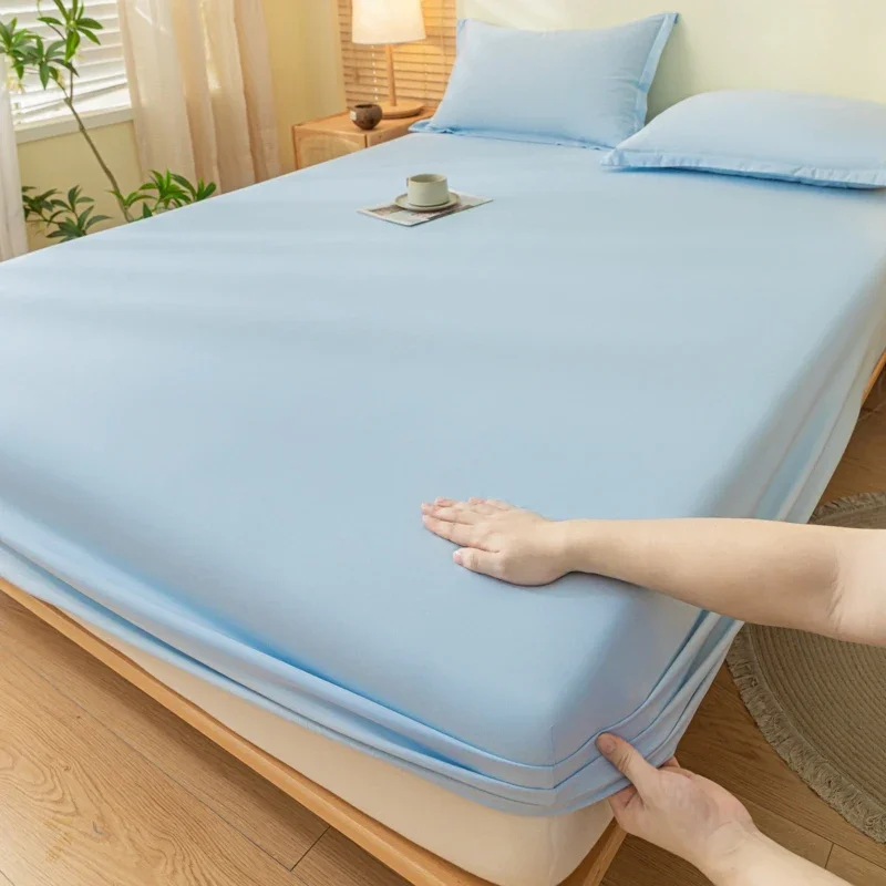 

1pc NEW Plain Fitted Sheet Skin-friendly Bed Cover Mattress Elastic Bedsheet Home Mattress Protectors (No Pillowcase)