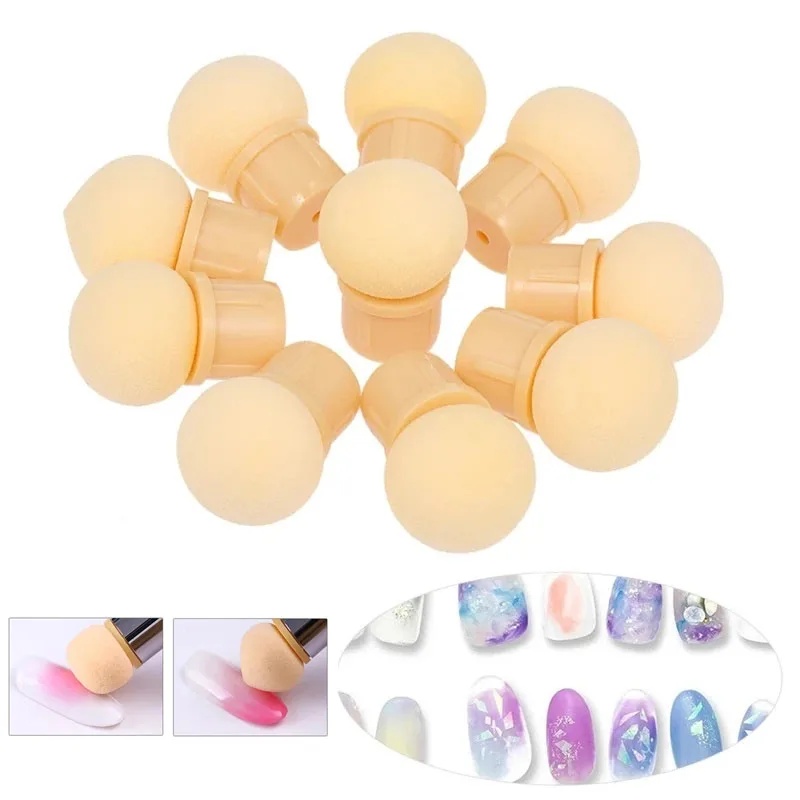 Replaceable Sponge Heads 6/10Pcs Nail Round Sharp Sponge Heads UV Gel Polish Gradient Color Brush Glitter Dotting Nail Art Tools