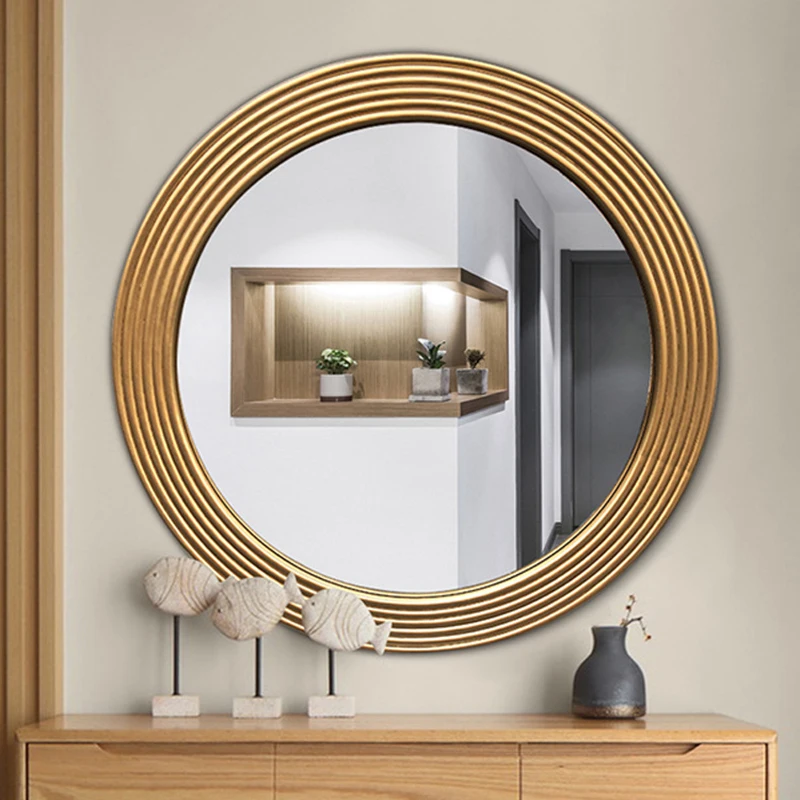 

Luxury Mirror Vintage Bathroom Round Makeup Girls Bedroom Wall Hanging Mirror Vanity Nordic Espejo Pared Room Decor Aesthetic