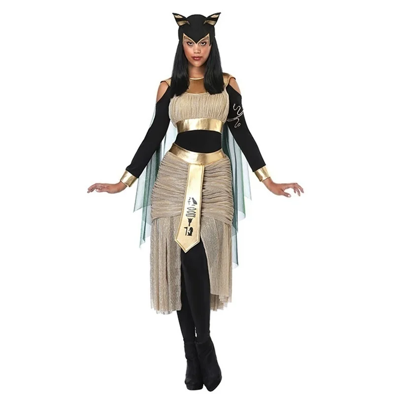 

Cat God Bastet Ancient Egyptian Mythology War Goddess Cosplay Costumes Masquerade Halloween Adult Women Cleopatra Fancy Dress