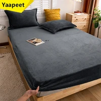 solid color winter warm soft fitted sheets dust cover protector flannel universal mattress cover cashmere thicken bed sheet
