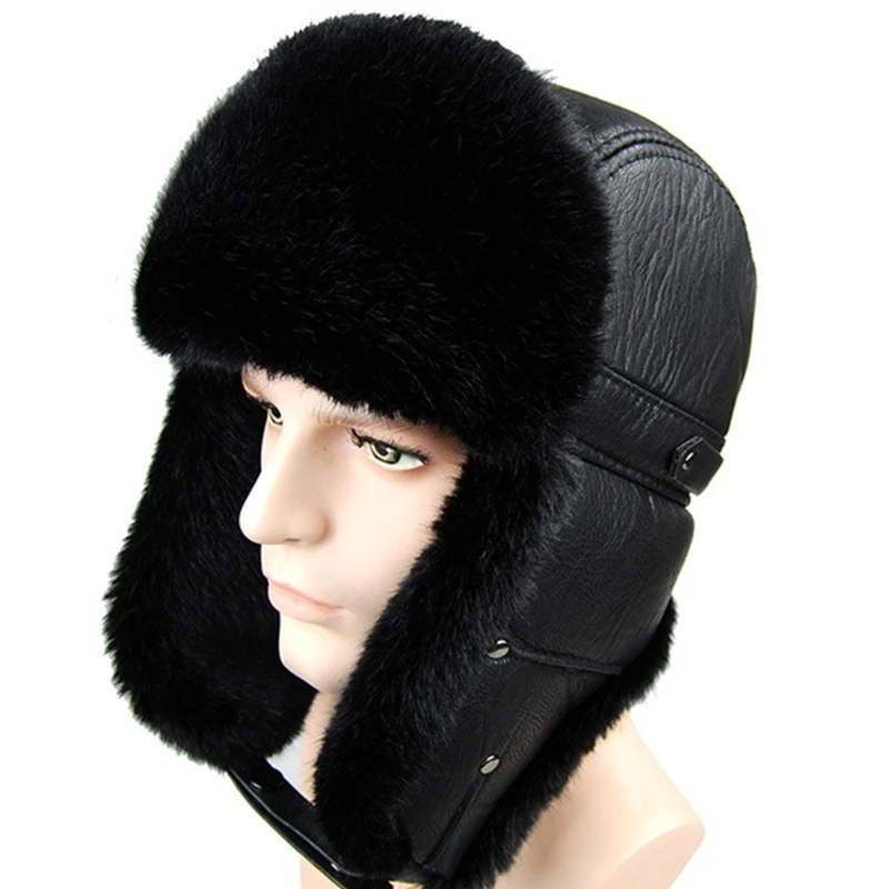 

Aviators Trapper Hat Trooper Ear Flaps Russian Ushanka Eskimo Warm Winter Bomber Hats Adjustable Chin Strap for Cold