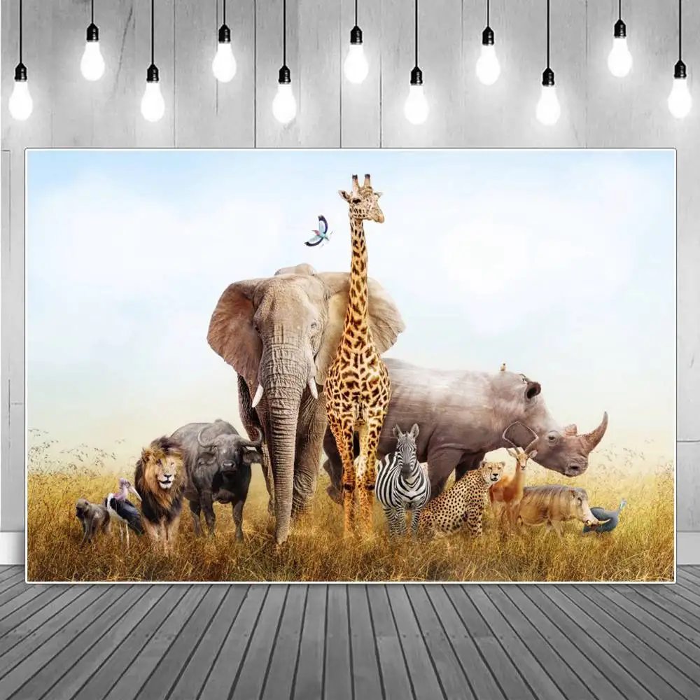 

Africa Animals Photography Backdrops Birthday Decoration Custom Children Safari Party Home Studio Photo Booth Backgrounds Props