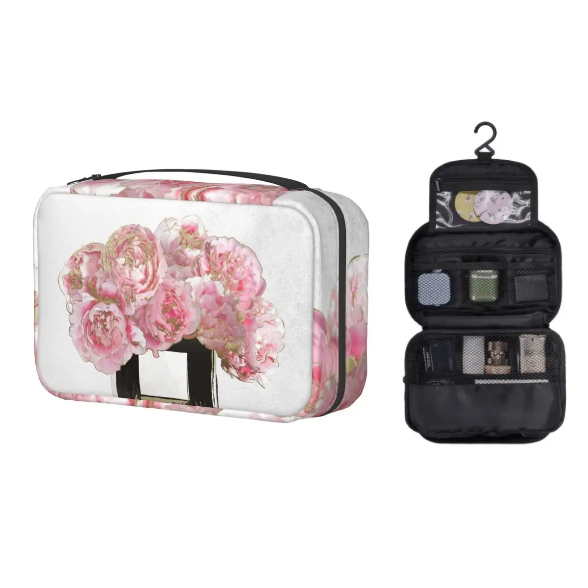 

Hanging Travel Perfume Bottle Glamour Peony Toiletry Bag Portable Pink Scented Makeup Cosmetic Organizer Storage Dopp Kit Case