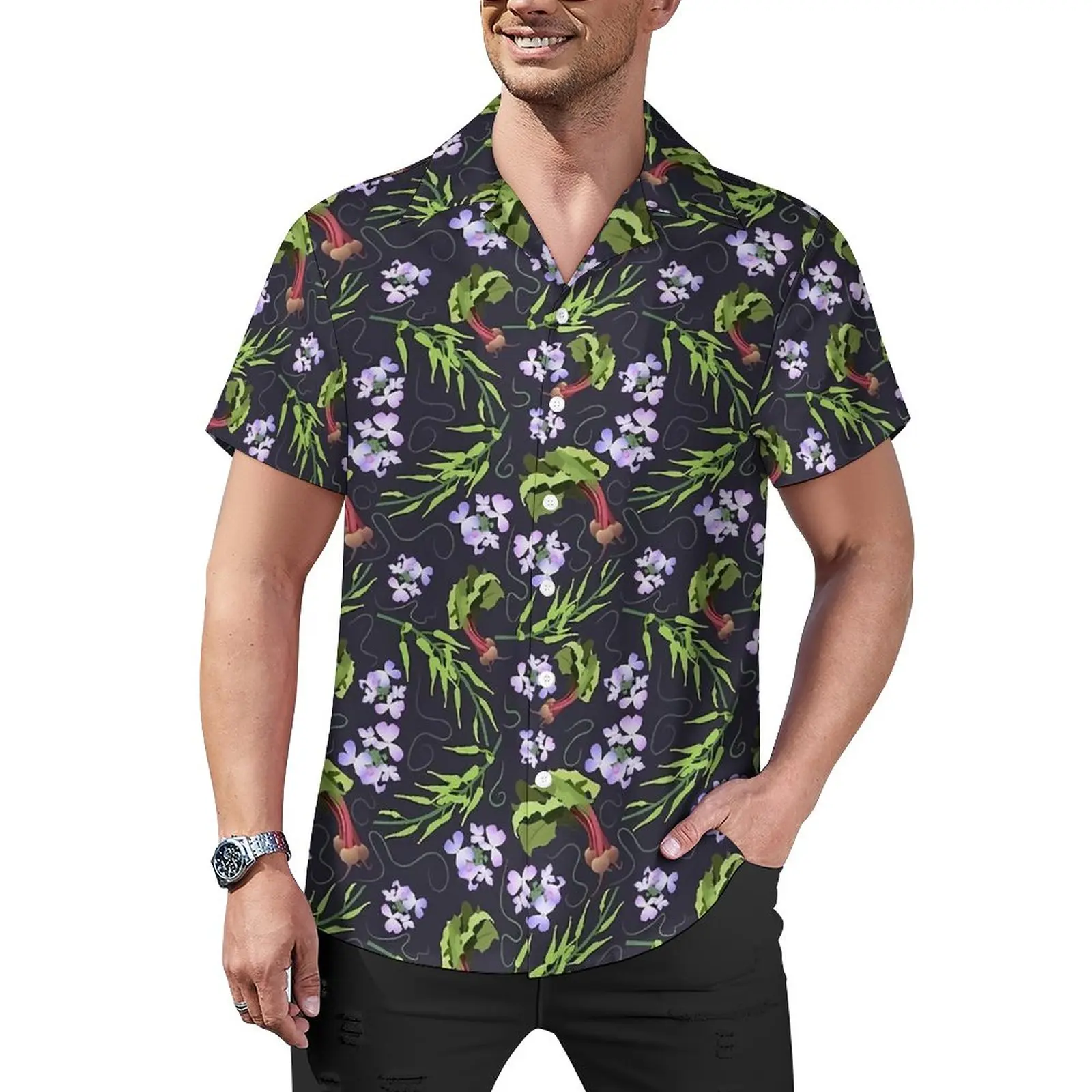 

Radishes Print Casual Shirt Purple Floral Beach Loose Shirt Hawaiian Fashion Blouses Short Sleeves Graphic Oversize Clothing