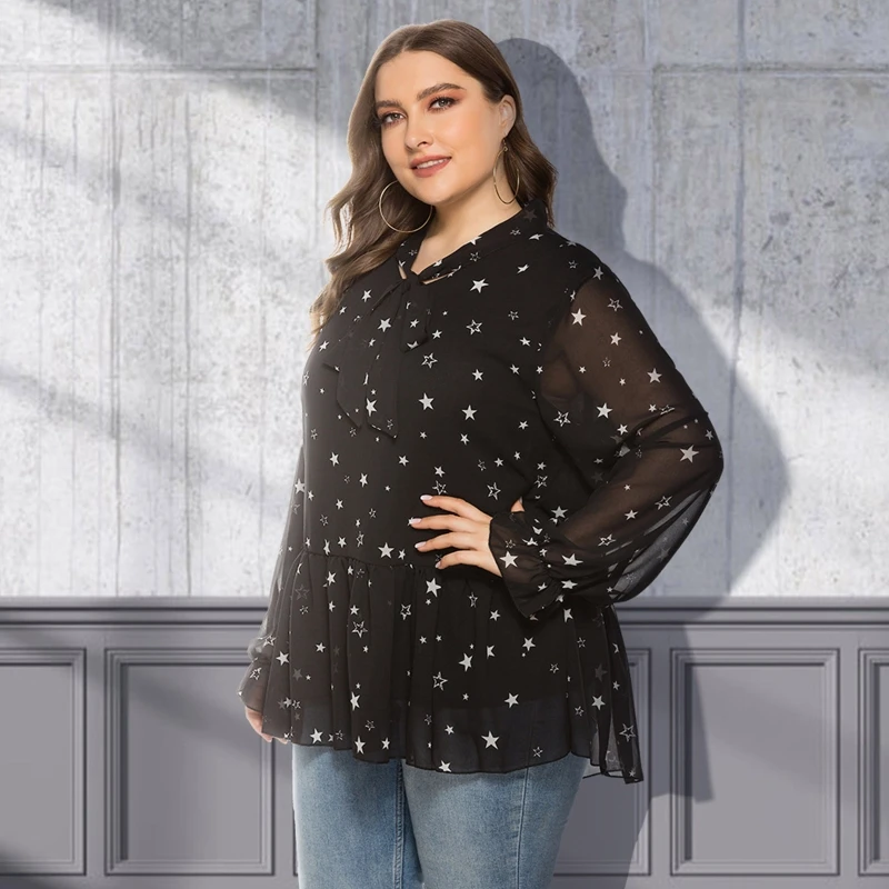 Женская шифоновая блузка-туника с длинным рукавом и бантом |