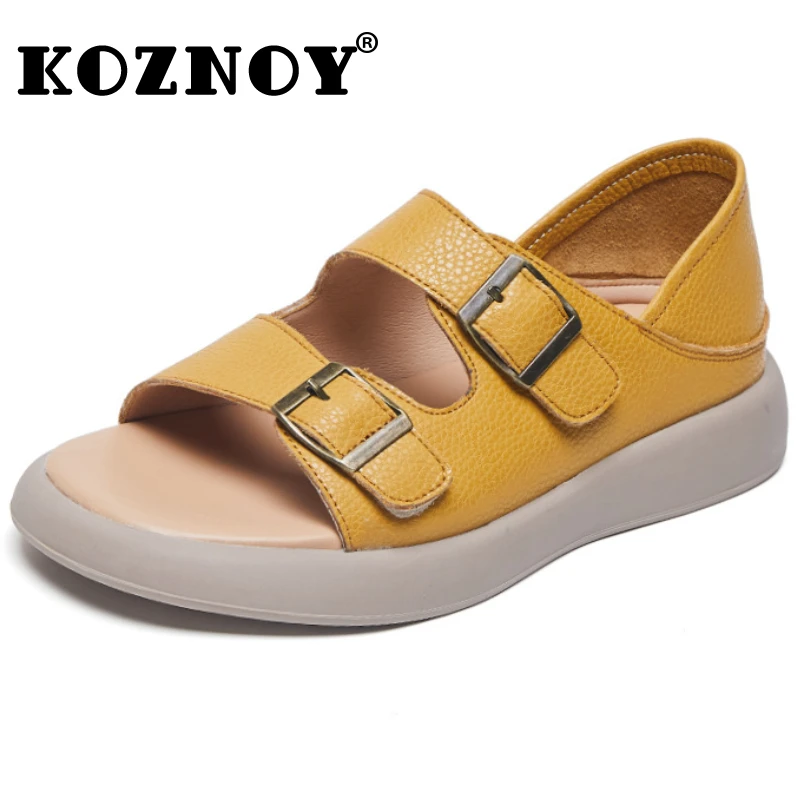 

Koznoy 3.5cm Women Moccassin Genuine Leather Hollow Flats Sandals Ethnic Summer Round Toe Comfy Loafers Oxfords Soft Soled Shoes