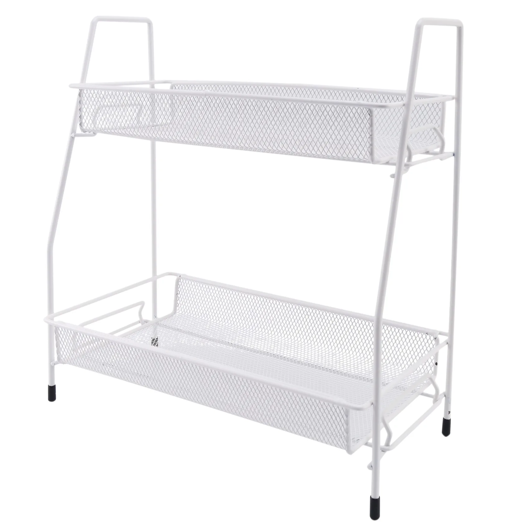 

Desktop Storage Shelf Double Layer Iron Rack Shelves Holder Kitchen Spice Rack Bathroom Sundries Makeup Organizer White