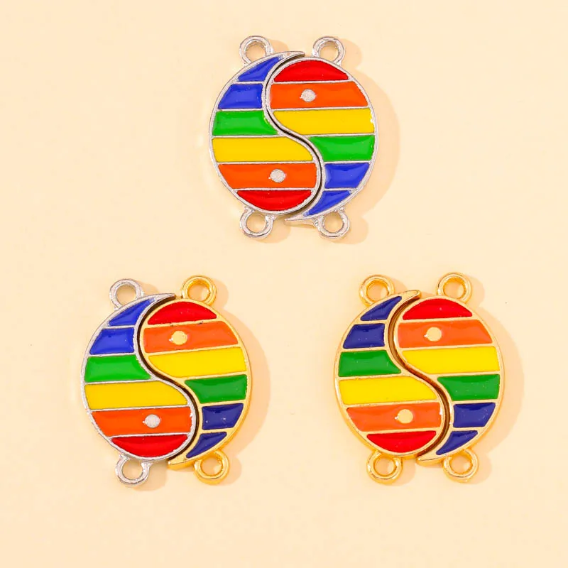 

20Pcs 12*24mm Enamel Colorful Yin Yang Tai Chi Bracelet Connector Gold Sliver Color Charm Pendant for DIY Necklace Jewerly Makin