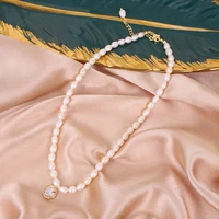 allnewme delicate multi designs baroque freshwater pearl necklaces for women shiny opal rhinestone smile pendant necklace gifts