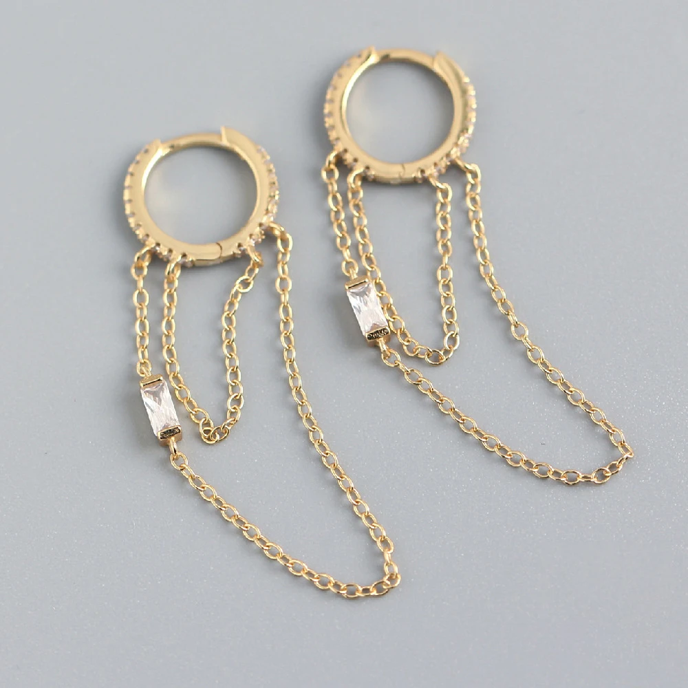 

925 Silver Double Long Chain Tassel Pendant Earrings For Grils Women's Fashion Accessories Party Trend Ins The Same Earring Gift