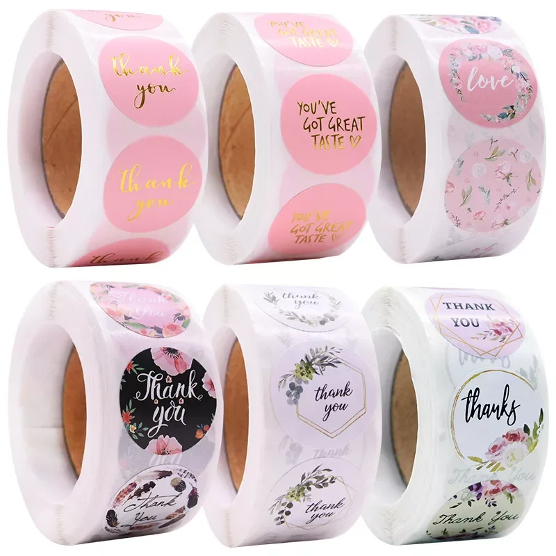 

500pcs 1Inch Thank You Stickers Heart Floral Seal Labels Paper Stickers For Wedding Party Gift Envelope Decorations Stickers