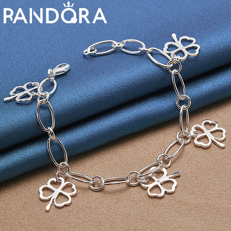 

Silver Color Cute Charm Heart Clover Chain Bracelets For Women Girl Student Fashion Popular Jewelry Wedding Party Christmas Gift