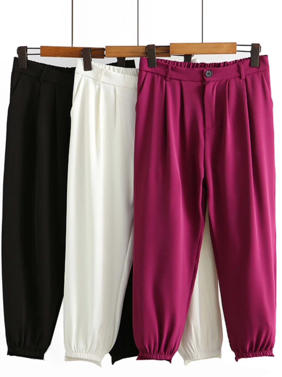 Плюс размер [распродажа] однотонные эластичные шаровары с высокой талией и