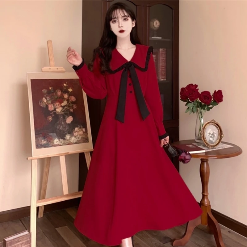 

Женское платье в стиле Хепберн, Платье оверсайз контрастных цветов с бантом на талии в стиле ретро, лето 2022