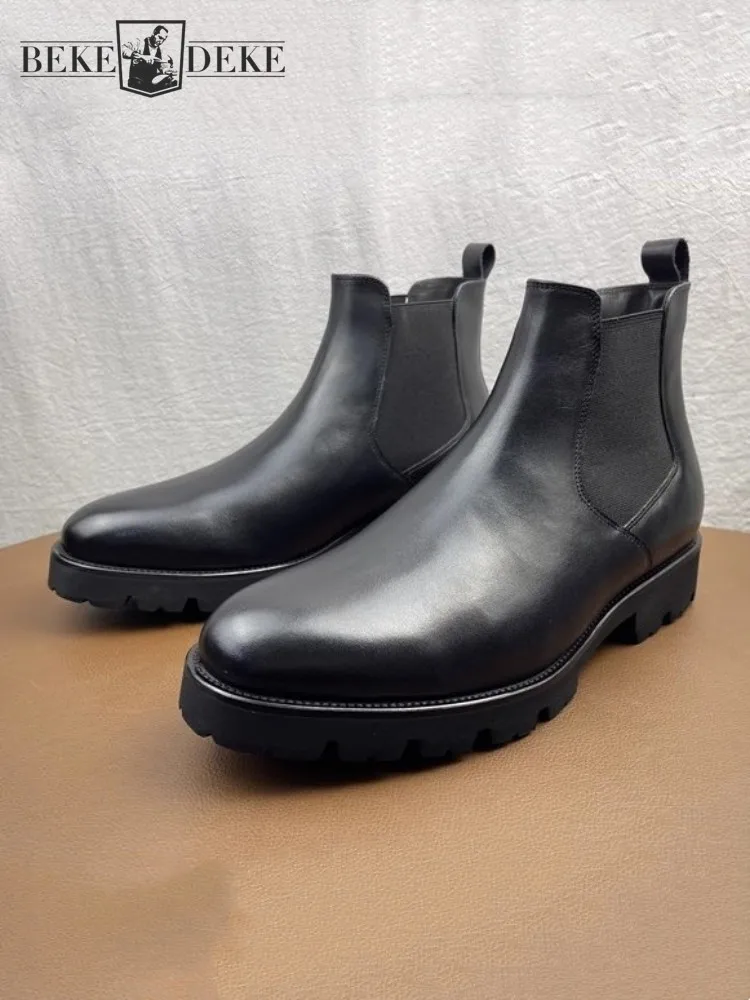 

Ботинки Челси мужские из натуральной кожи, повседневная обувь ручной работы, без застежки, офисные Короткие Зимние полуботинки