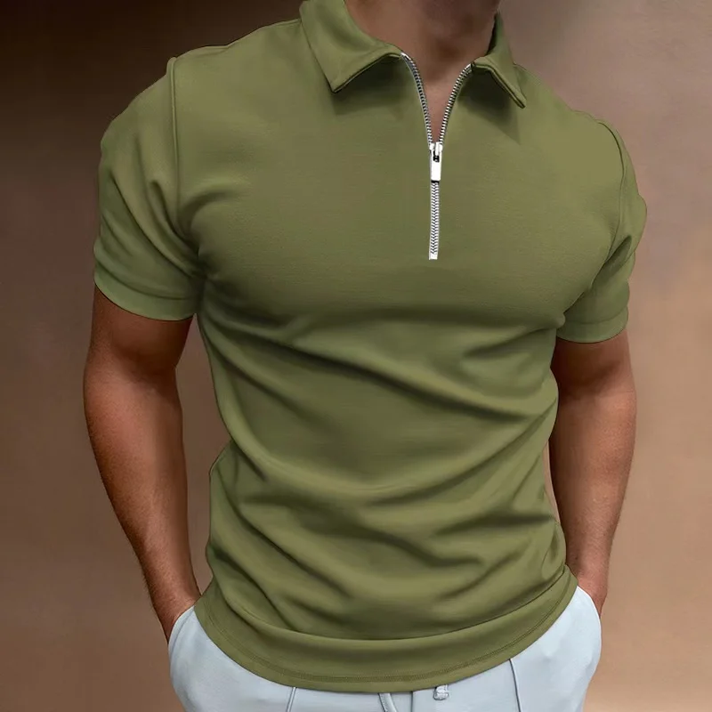 

Large Size Polo Men's Solid Color Short Sleeve Turn-Down Collar Zipper Polo Shirt Men Casual Streetwear Summer Male Tops S-5XL