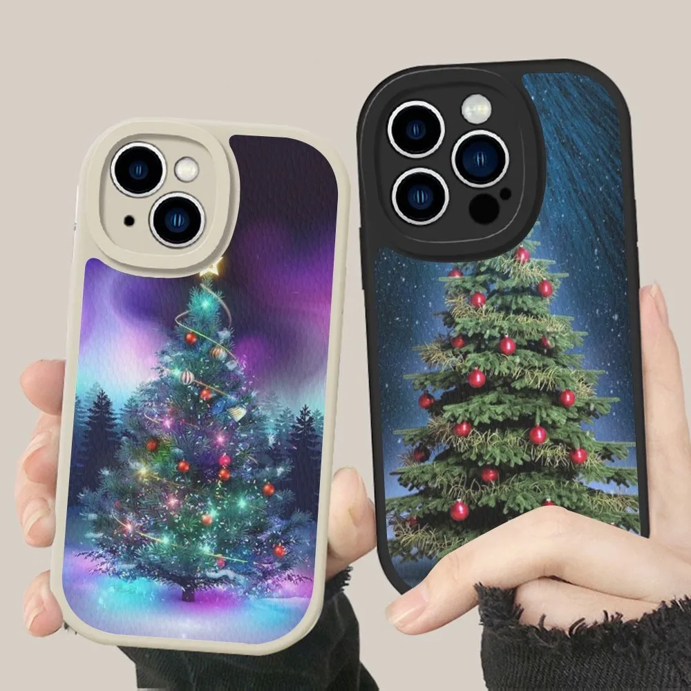 Чехол для телефона с рождественской елкой жесткий кожаный чехол IPhone 14 13 12 Mini 11 Pro