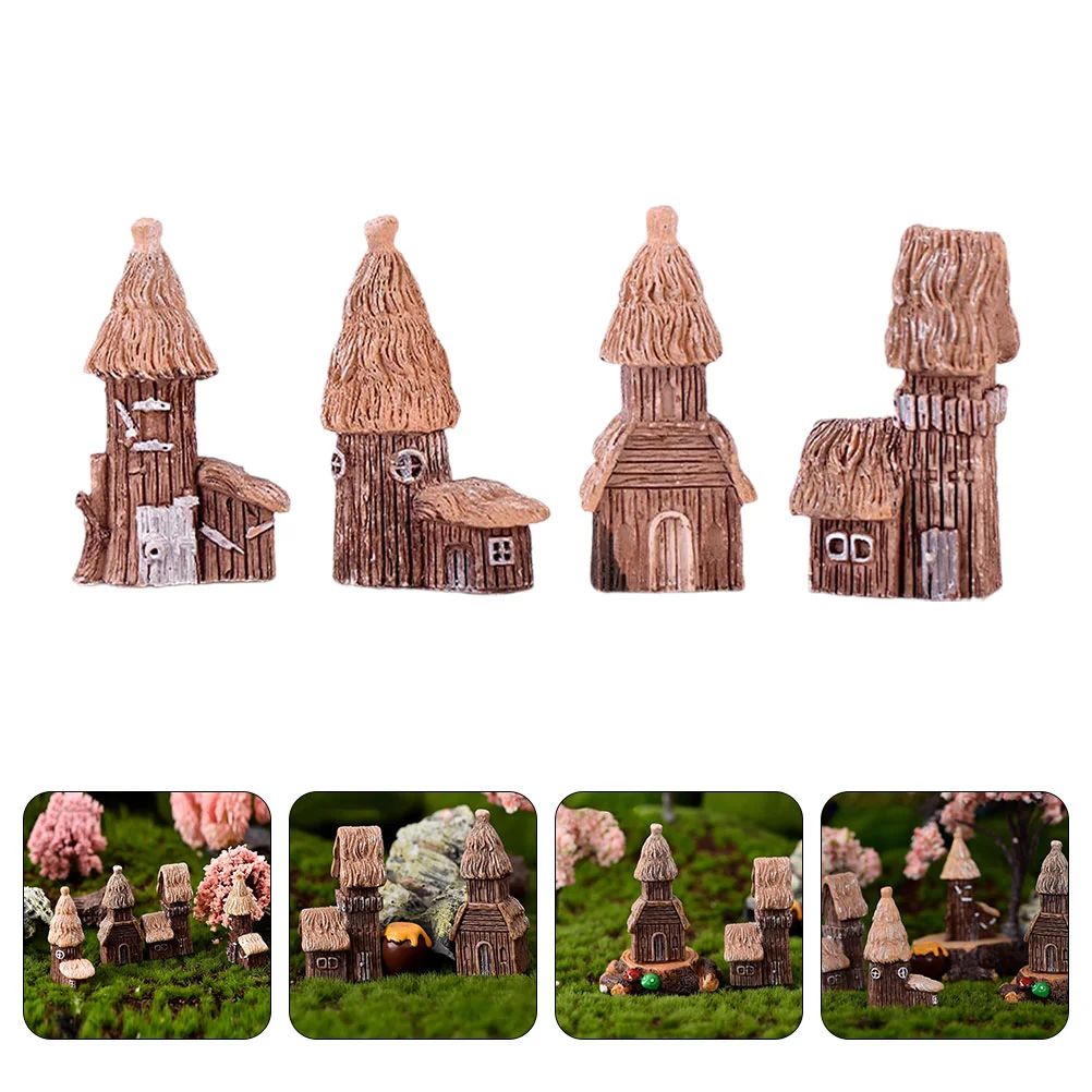 

4pcs Miniature Countryside House Adornment Micro Landscape Resin House Shape Craft