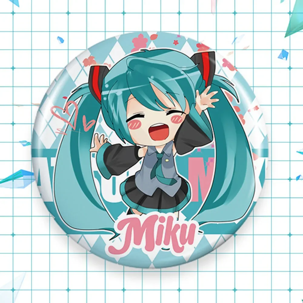75 мм Kawaii милый Мику аниме круглые булавки мультяшные значки косплей жесть ручной