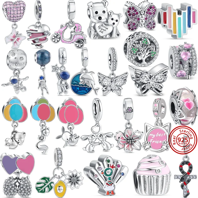

925 Silver Colorful Balloons Squirrel Rabbit Space Astronaut Dolphin Dangle Charm Fit Original Pandora Bracelet DIY Bead Jewelry