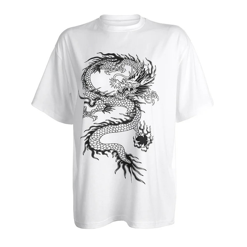 

Dragon Print T Shirt Women Fashion Short Sleeved Casual Harajuku 90s Tshirt T-Shirt Femme Streetwear Tops Tee Shirt