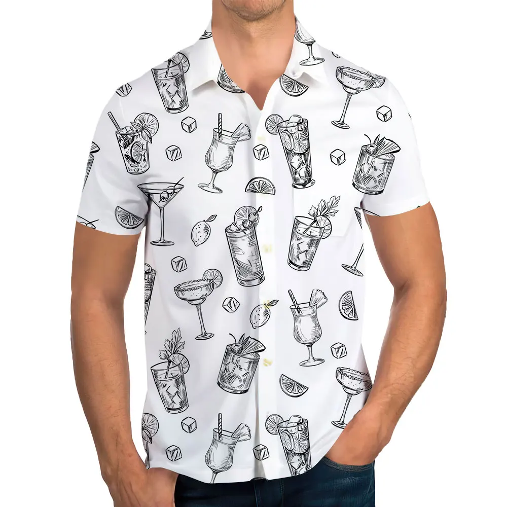 

Men's Summer Single Row Polo Shirt Casual 3D Printed Wine Cup Pattern Short Sleeve Top Extra Large Men's Top Shirt