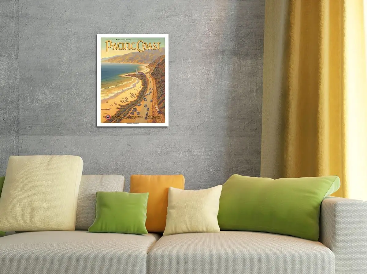 See the Sunny Scenc Pcfc Cost Clforn — ectrc (Red Cr) плакат Vntge Rlrod Trv от Kerne Erckson 8 x 12 nch Metl Tn