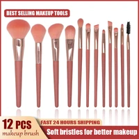 12 pack makeup brush set pink shadow concealer eyeshadow loose powder eyelashes makeup brush kabuki professional makeup tools