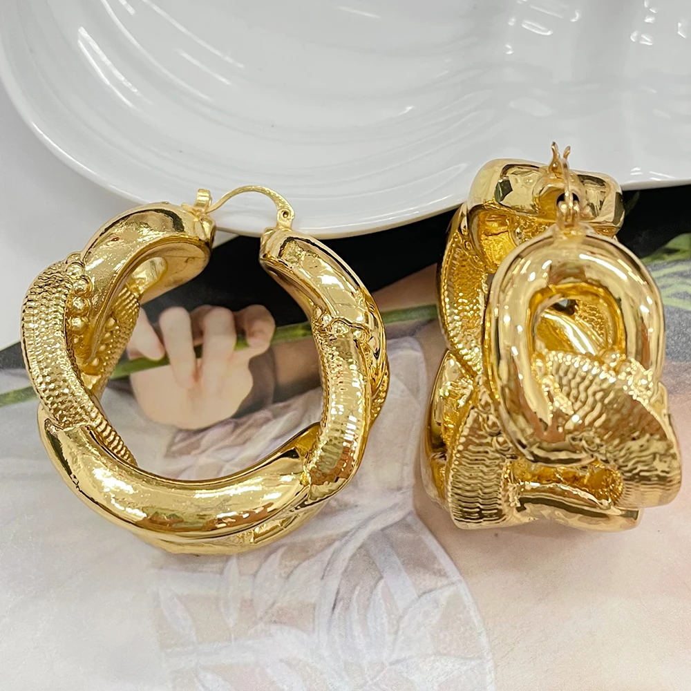 

Trendy Banquet Fashion Drop Big Earrings Lady Golden Women Gold Plated Fashion Brass Earring For Girls Golden Hoop Earring