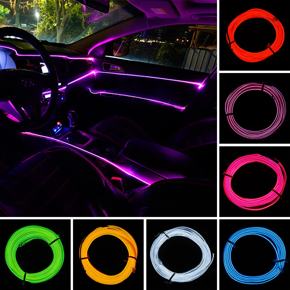 

Car EL Wire LED Light Interior Ambient LED Strip Neon Lighting Garland Wire Rope Tube Decoration Flexible Tube Colors Auto Led