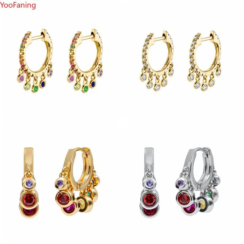 

Pendientes Mujer 925 Sterling Silver Needle Earring Romantic Rainbow Zircon Pendant Earring For Women Couples Wedding Jewerly