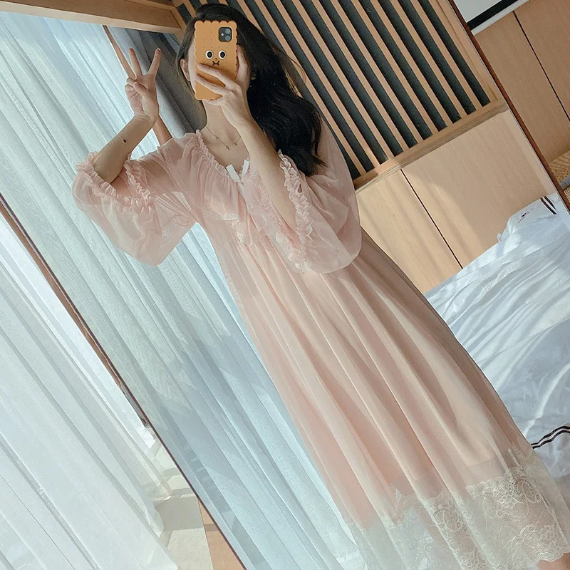 Long White Dress COTTON Nightgowns Women Luxury Homewear Elegant Sleepwear Sleepshirts Nighties Lace Sexy Palace Homewear