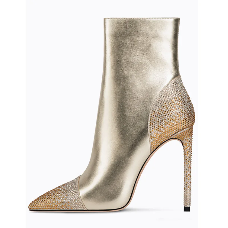 

Modern Diamond Boots Solid Leather Woman Shoes Pointed Toe Women Shoes Fashion Casual Zip Shoes Thin Heels Female Boots Outside