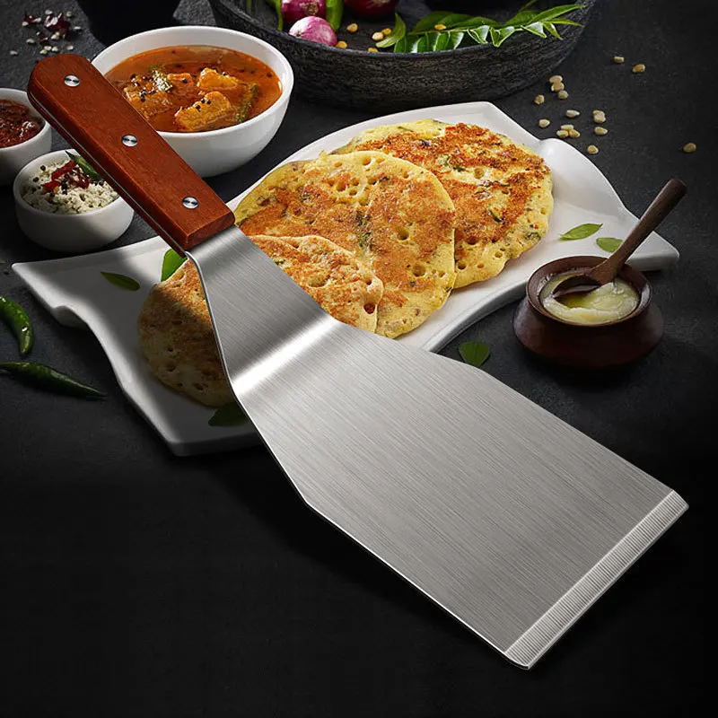 

Stainless Steel Pancake Shovel Large Pressure Shovel Cooking Shovel Steak Spatula Wooden Handle Scallion Pancake Shovel Flat