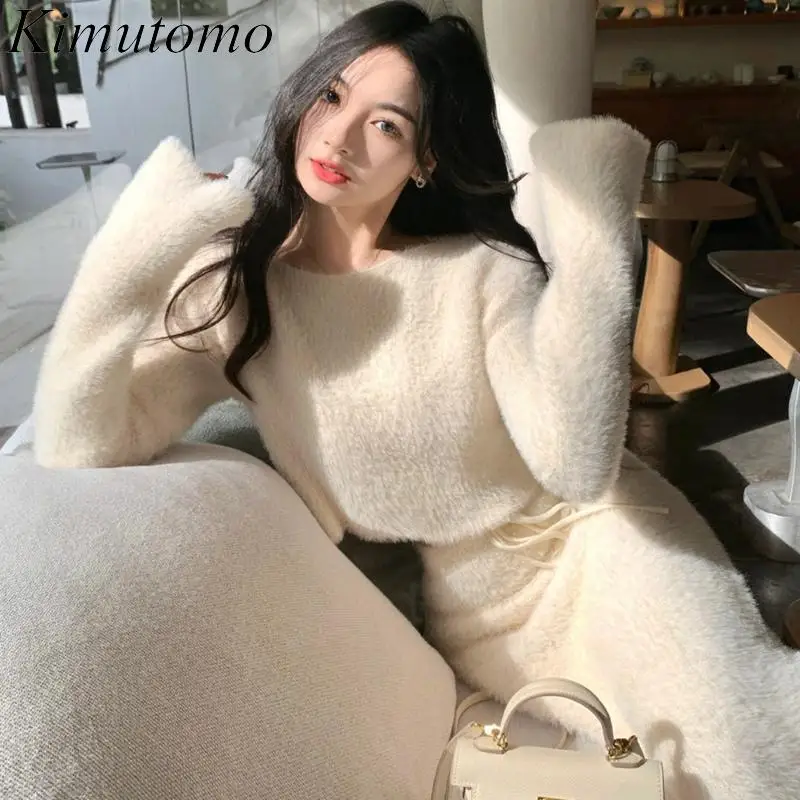 Kimutomo комплекты юбок из двух предметов женские наряды укороченный свитер с
