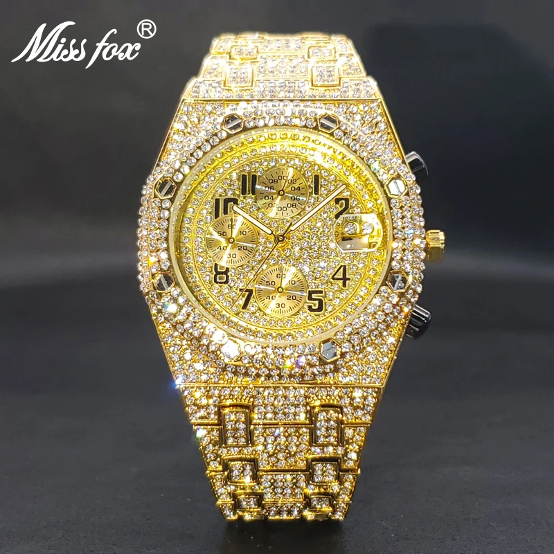 

Luxury Quartz Watch For Men Large Classic Gold Hip Hop Diamond Men's Watches Waterproof Chronograph Clock Dropshipping ساعات