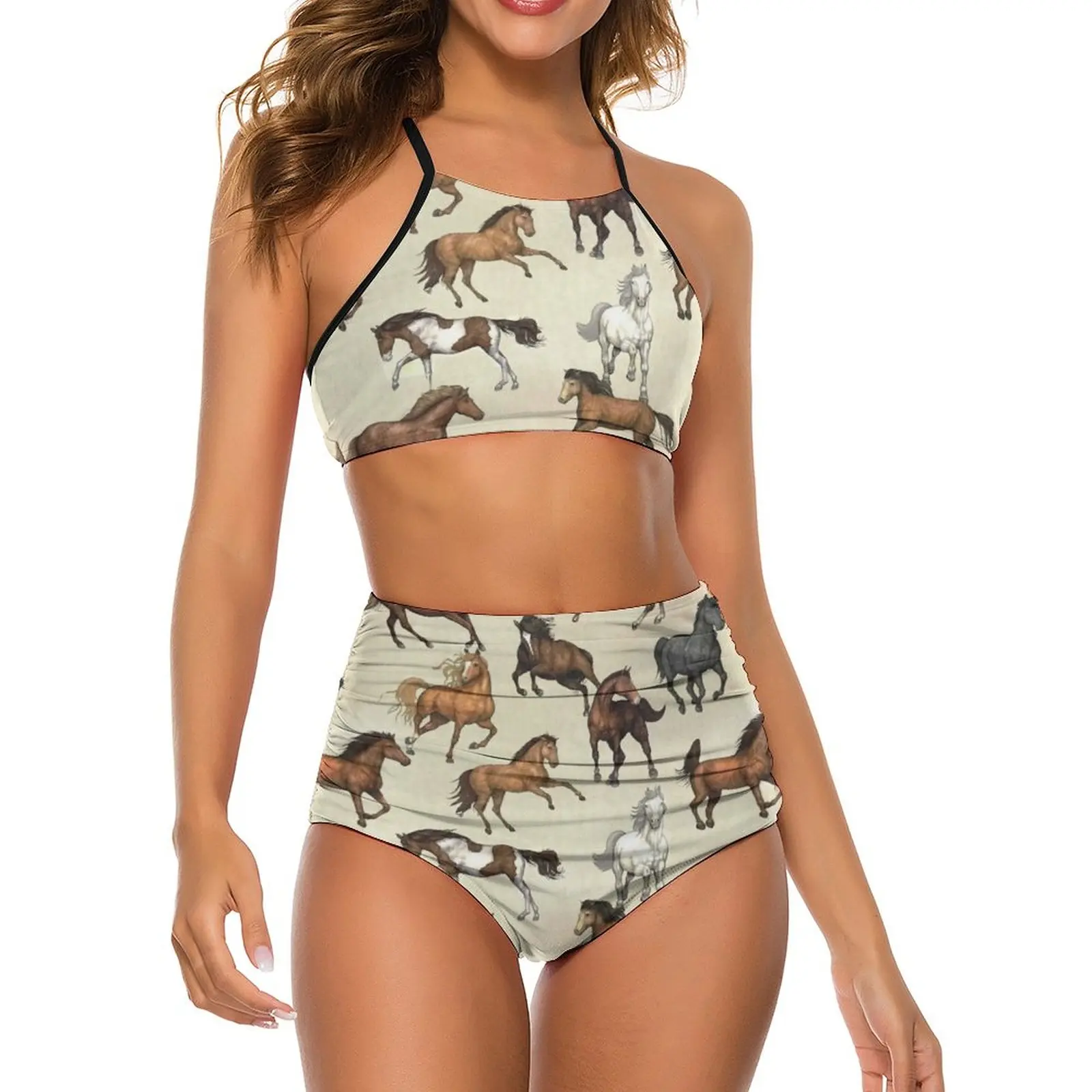 

Sexy Sunset Horse Bikini Swimsuit Horses Riding Funny Stylish Swimwear High Waist Print Bikini Set Push Up Bathing Suit Biquinis