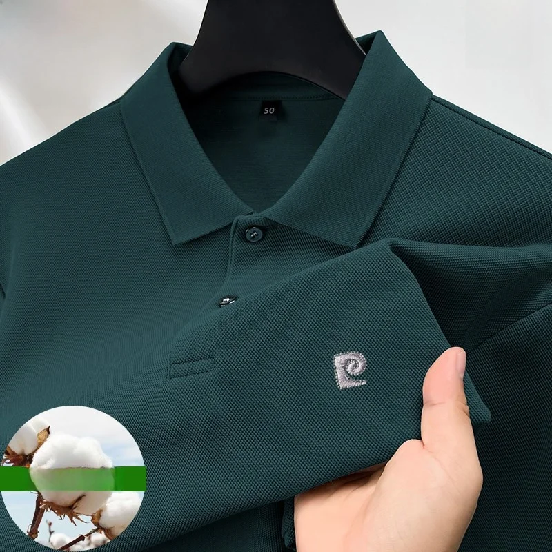 Pierre Cardin Spring and Autumn Men's Cotton Polo Shirt Middle-Aged Business Casual Lapel Long sleeves Bottoming ... |