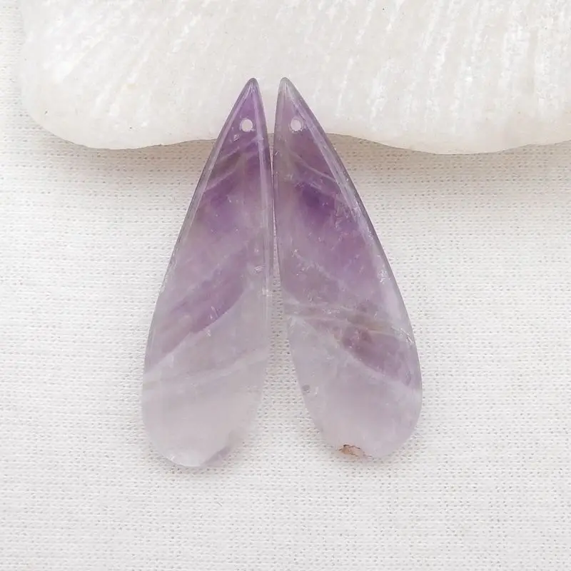 

Natural Stone Amethyst Water Droplet Gemstone Earring Bead 38x12x5mm 6g Semiprecious Women Earrings Accessories