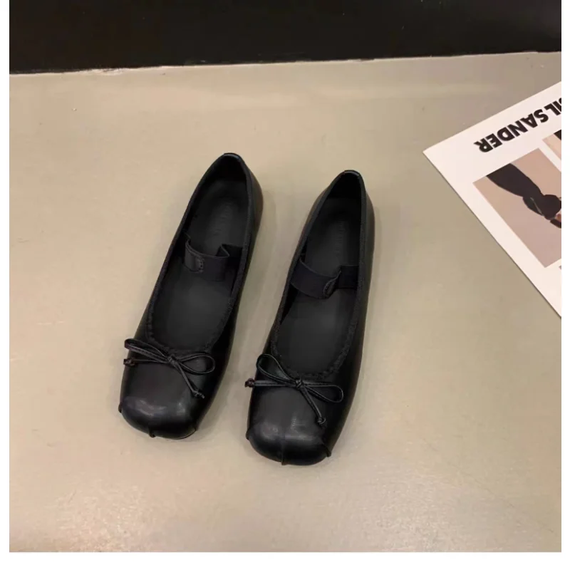 

2023 Spring Women Flat Heels Pink Ballet Shoes Retro Silk Mary Jane Shoes Silver Casual Bow Ties Ladies squared toe Single Shoe