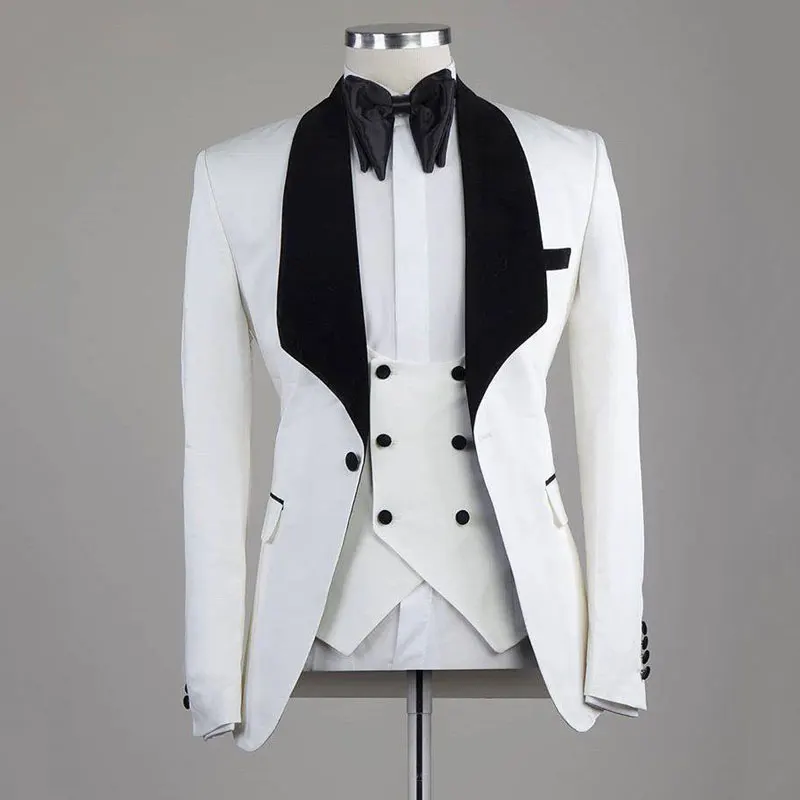 

White Groom Tuxedo for Wedding 3 Piece Men Suits Jacket Waistcoat with Pants 3 Piece Male Fashion Costume Formal Design 2021
