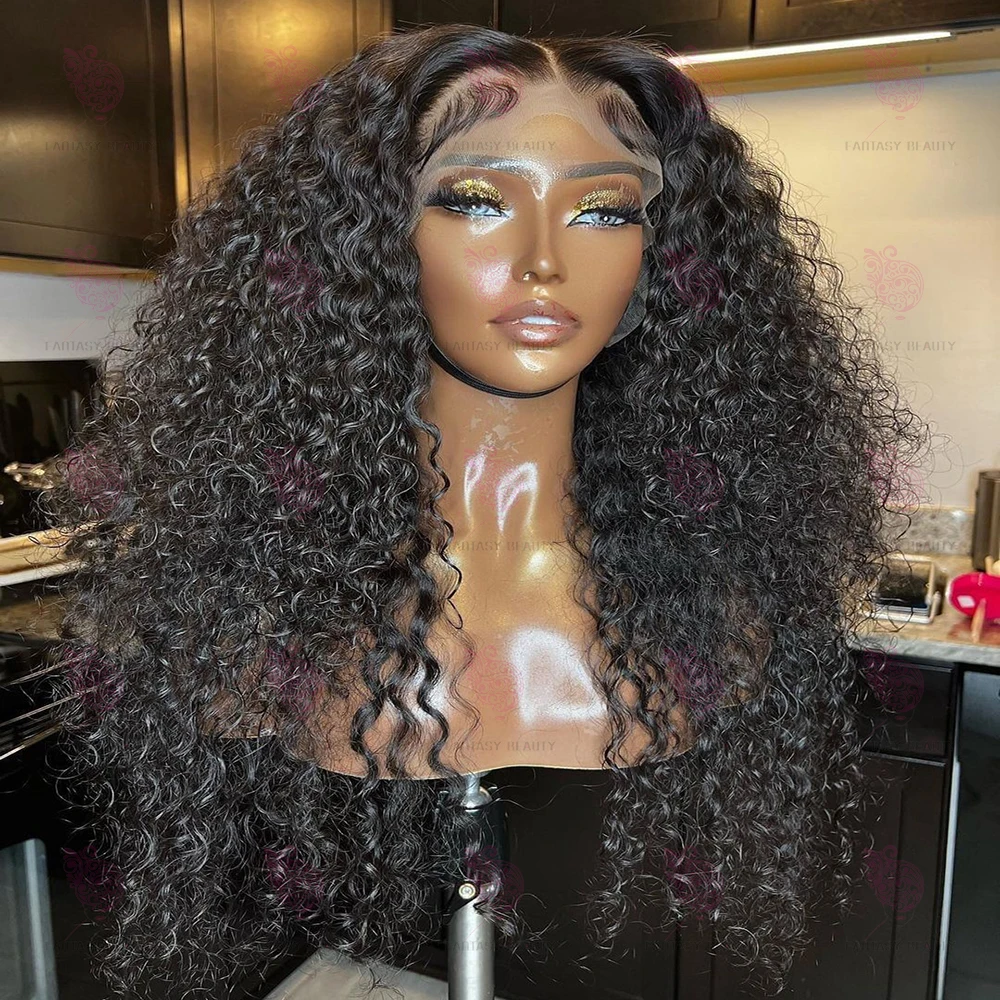 

Natural Black Synthetic Lace Front Wig For Women Soft Long Kinky Curly Baby Hair Glueless Pre Plucked Glueless Heat Resistant