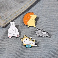 funny animal middle finger enamel pin cute cat dog hedgehog polar bear metal brooch bag clothes badge pin children jewelry gift