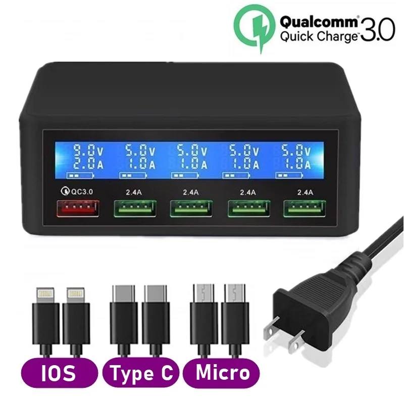 Tongdaytech-несколько QC 3 0 до 5-портовых USB-зарядных устройств подходит для iPhone Xiaomi Samsung
