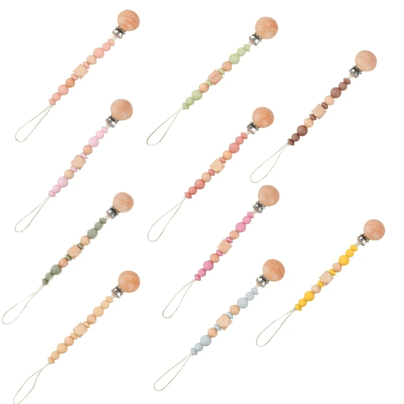 

Wooden Bead Pacifier Clips Silicone Dummy Chain Holder Newborn Soother Chains