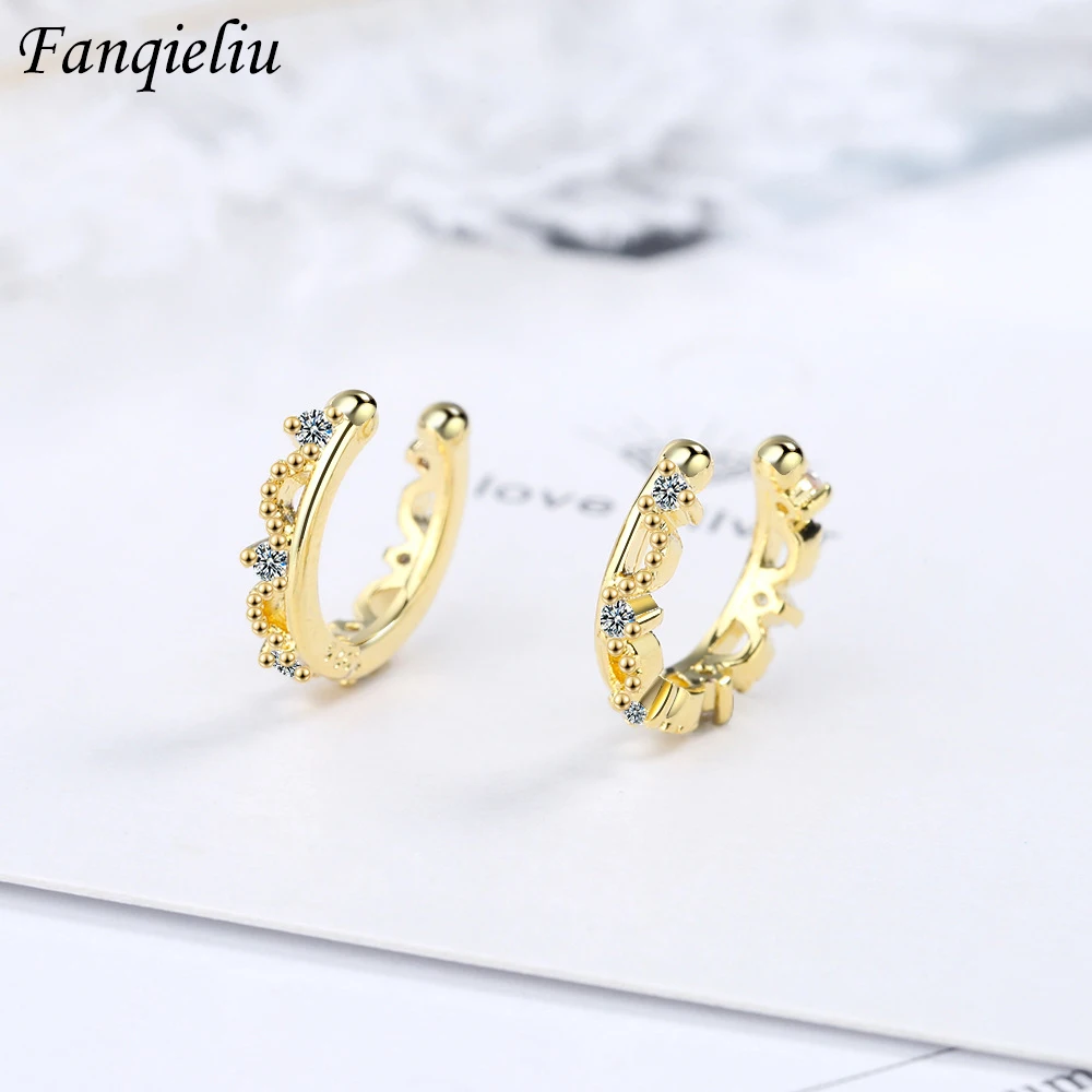 

Fanqieliu S925 Stamp Jewelry Zircon Gold Clip Earrings For Women Trendy Gift Girl New FQL22102