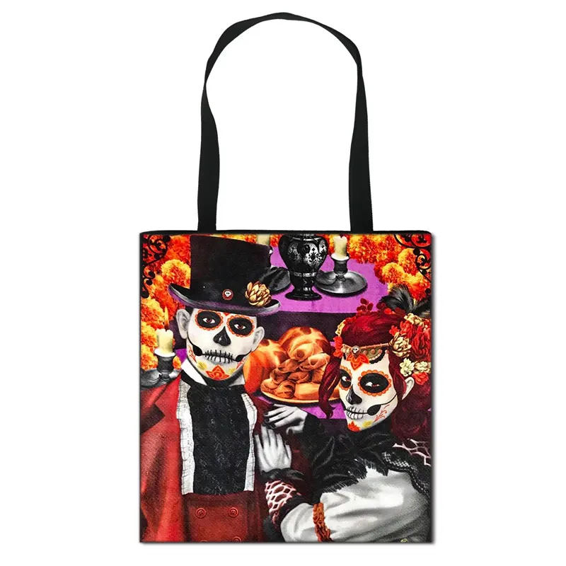 

DICHOS Women's reusable tote bag with skull print, one shoulder bag scary bride