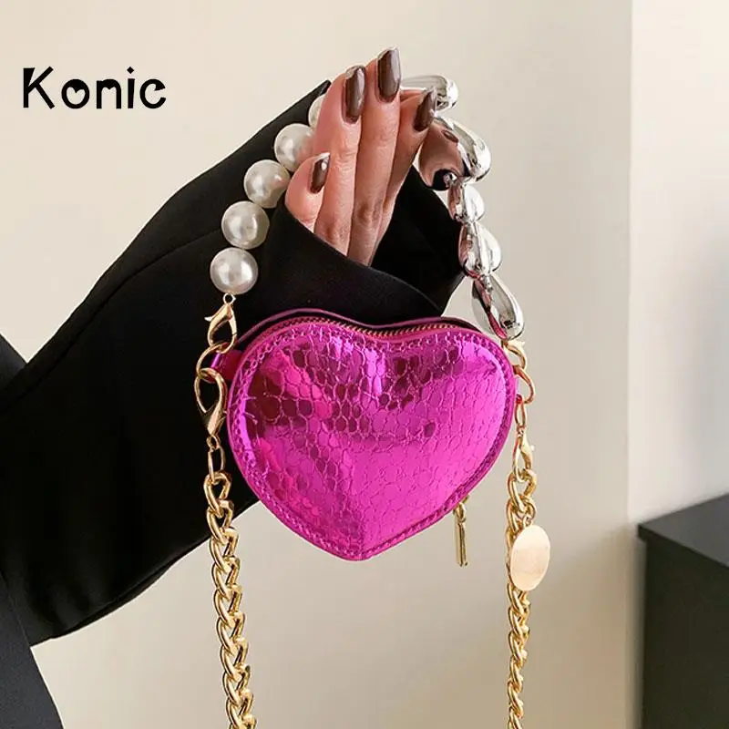 

Роскошная миниатюрная сумочка Konic из блестящей искусственной кожи с жемчугом маленькие серьги держатель для макияжа женские модные шикарные сумки Новинка