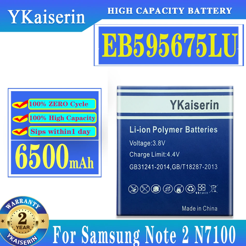 

YKaiserin For SAMSUNG Battery EB595675LU For Samsung Galaxy Note 2 Note2 N7100 N7102 N719 N7108 N7108D NOTE2 6500mAh Batteria